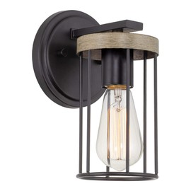 Kira Home Dayton 9" 1-Light Farmhouse Wall Sconce, Smoked Birch Wood Style + Black Finish