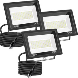 Gopretty 80W LED Floodlights 3 Pack, Super Bright Security Lights, IP66 Waterproof Outdoor Flood Light, 10,400LM 5000K Daylight White Flood Light for Yard, Garden, Court, Arena