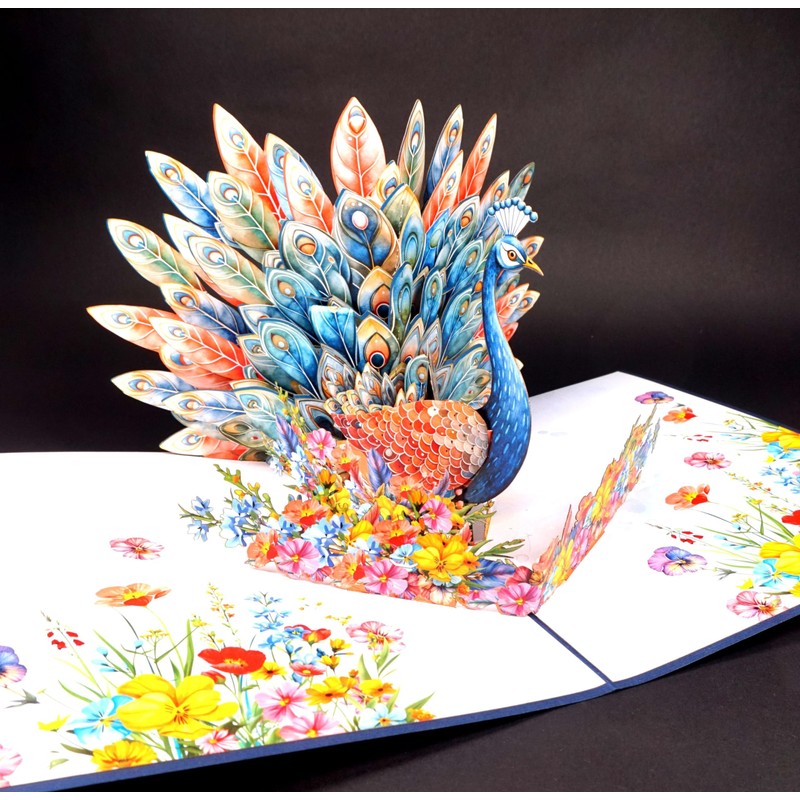 Colorful Peacock Greeting Card, Creative 3D Pop Up Card Peacock