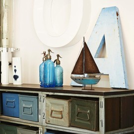 Attraction Design Wood Sailboat Decor Nautical Decoration, 13.43 H Sail Boat Decor Display Rustic Nautical Beach Theme Room Decor Nautical Tabletop Decor for Living Room Bathroom Home Decor (Blue)