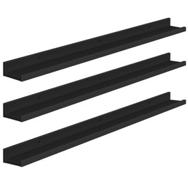 HOOBRO Floating Shelves, Wall Shelf Set of 3, 35.4 Inches Hanging Shelf with Raised Edge and Invisible Brackets, for Bathroom, Bedroom, Kitchen, Office, Living Room Decor, Black BK90BJ01
