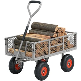 Autodaya Heavy Duty 900 lbs Capacity Mesh Steel Garden Cart - 10" Flat Free Tires, 180° Rotating Handle, Removable Sides, 4 CU'FT Utility Wagon for Yard & Garden