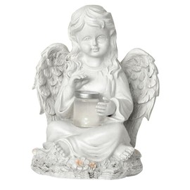 Lotvic Angel Garden Figures, Solar Grave Lights for Outdoors, Garden Decoration Ornament, Sitting Elves Garden Figures, Garden Statue, Resin Elves Sculpture with Wings