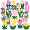 EASY JOY 18PCS Pink Tulip Flower Felt Table Centrepieces Butterfly