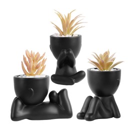 EMINGSKY Pack of 3 Black Cute Fake Plants Artificial Succulent Plants for Office Desk Bathroom Living Room Home Aesthetic Decor