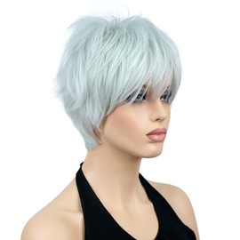 Lydell 8" Women Wavy Wig Layered Hair Heat Resistant Fiber for Cosplay Light Blue