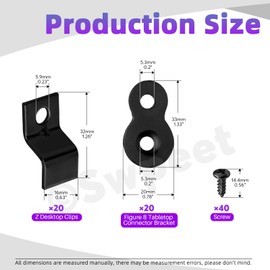 Swpeet 40 Pairs Black 2 Styles Heavy Duty 8 Table Top Connector and Z Adjustable Corner Brackets with Matched Screws Assortment Kit, Utility Tables Figure 8 Fastener Z Brackets Clips for Furniture