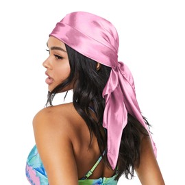 Zeiniua 35" Large Satin Head Scarf for Women Silk Hair Scarf Solid Color Hair Bandana for Night Hair Wrap Sleeping (Pink)