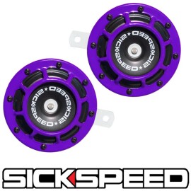 SICKSPEED 2PC PURPLE SUPER LOUD COMPACT ELECTRIC BLAST TONE HORN FOR CAR 12V P2