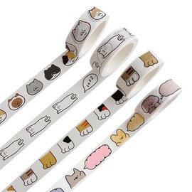 4 Rolls Washi Tape, Cute Kitten Washi Tape Set, Decorative Washi Tape, Cute Gold Foil Flower, Decorative Masking Tape for DIY Art & Crafts, 15 mm x 5 m