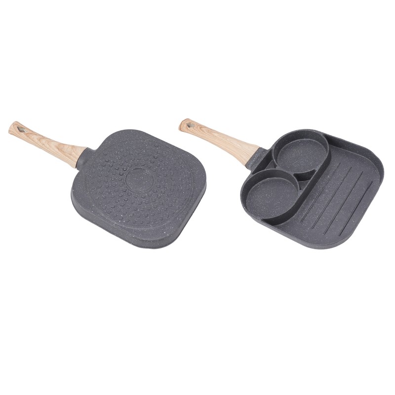 Egg Frying Pan 2 Round Cup 3 Section Stick Proof