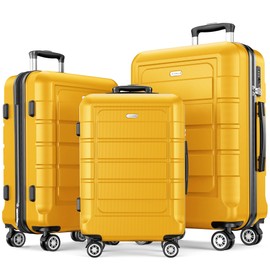 SHOWKOO Luggage Sets Expandable PC+ABS Durable Suitcase Sets Double Spinner Wheels TSA Lock Yellow 3pcs