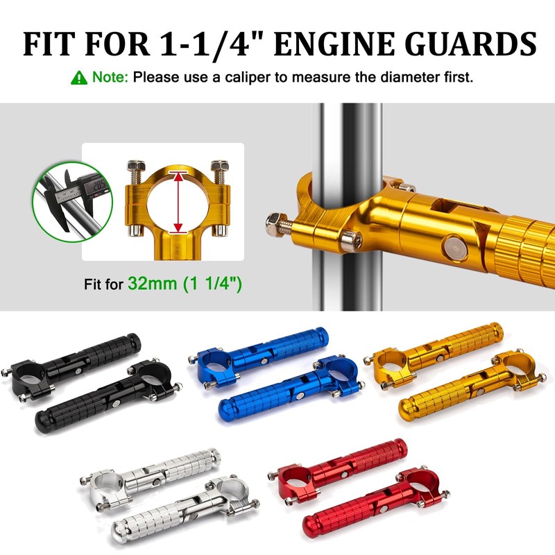XINGWU Foldable Motorcycle Highway Foot Pegs Universal for 1-1/4" 32mm