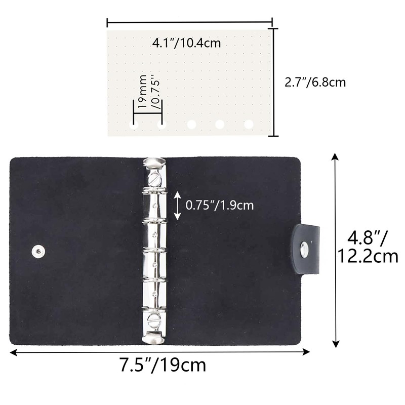 NatSumeBasics Genuine Leather A8 Binder Cover Mini Refillable Black Journal