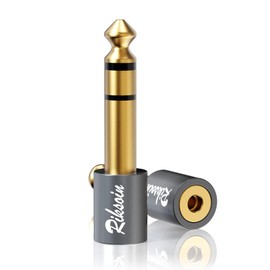 3.5mm to 6.35mm Conversion Plug RIKSOIN (Set of 2) Stereo Mini Plug (Female) to Stereo Standard Plug (Male) Earphone Jack Converter 24K Gold-Plated, Suitable for Headphones, Amplifiers, Electronic