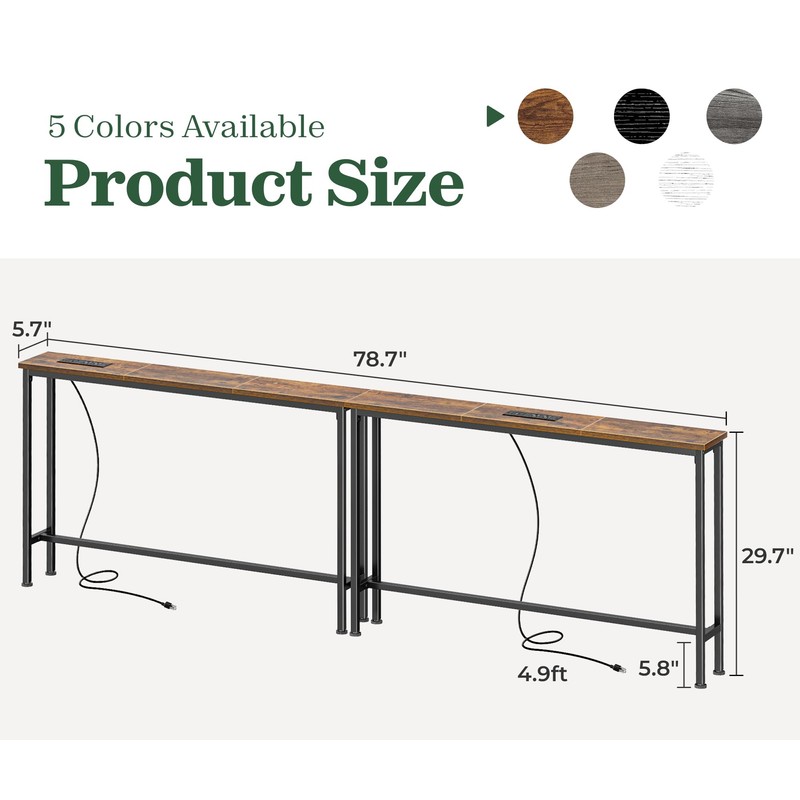SUPERJARE 78.8 inch Narrow Console Table with Outlet, Sofa Table