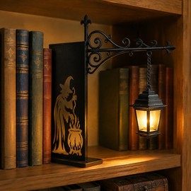 Witch Bookshelf Lantern for Book Nook Decor – Warm Hanging Light for Library Shelves, Reading Nooks & Halloween Displays
