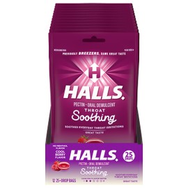 HALLS Throat Soothing (Previously HALLS Breezers) Cool Berry Throat Drops, 12 Bags of 25 Drops (300 Total Drops)