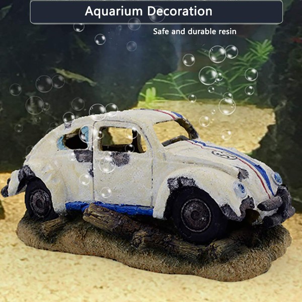 capetsma Aquarium Decorations, Imitation Wreck Car Resin Ornament for Air