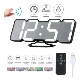 SJTR Reloj 3d Led Digital De Pared Con Alarma Control Remoto