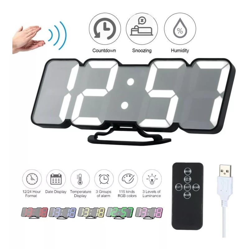 SJTR Reloj 3d Led Digital De Pared Con Alarma Control
