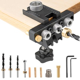 3-in-1 Drilling Template Furniture Construction, Wooden Dowel Drilling Template with 8/10/15 mm Dowel Holes Positioning Clip Adjustable Drill Perforator for Woodworking DIY Panel Furniture