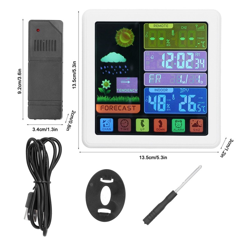 Wireless Weather Clock Digital Thermometer Hygrometer with Touch Screen for