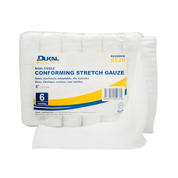 DUKAL 8520 Basic Care Conforming Stretch Gauze Bandage, 6", Non-Sterile