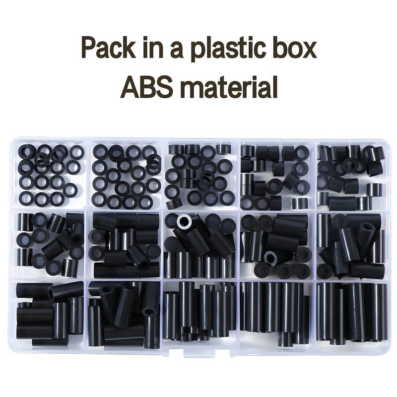 Zmbroll 235 Pcs ABS Black Round Gasket Outer Diameter 7mm