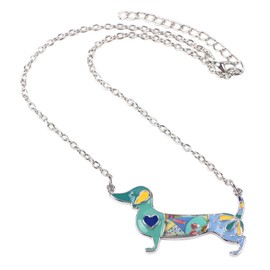 BONSNY - Collar con colgante de corazón esmaltado de aleación de zinc con diseño de perro Azul