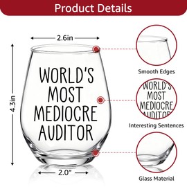 TOUNER World'S Most Mediocre Auditor Stemless Wine Glass, Christmas Birthday Wine Glass Gifts for Women Grandma Mom Aunt Sister BFF, Thanksgiving Thank You Gifts for Women Auditor CPA Accounting