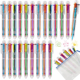 xlehoely 24 Pack Multicolor Ballpoint Pens,0.5mm 6-in-1 Retractable Ballpoint Pens,6 Colors Transparent Barrel Ballpoint Pen for Office School Supplies,Multicolor Pens for Students Children Gift