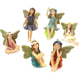 Pack of 6 Resin Fairy Statue, Miniature Fairy Figures, Fairy Garden Miniature Fairy Figures, Elves, Garden Outdoor Ornaments Decor Statue Accessories, for Flower Pot Decoration