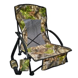AUSCAMOTEK Low Profile Hunting Chair, Portable Folding Camo Ground Blind Chaise Longue with Shoulder Strap, Cup Holder, Mesh Backrest, Carry Bag & Storage Pouch, Ideal for Turkey Hunting & Outdoors
