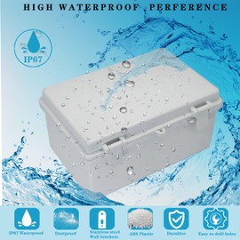 YETLEBOX Waterproof Outdoor Electrical Box Junction Box Weatherproof IP67 ABS Plastic Enclosure Switch Router Project Box with Mounting Plate with Wall Bracket 2 Cable Glands Grey 11.4"x7.5"x5.5"