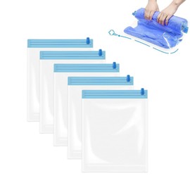Fkereg 5 Pack Travel Roll up Compression Bag 40 x 60 cm, Hand-Rolled Packing Vacuum Seal Bags for Travel, Room Saver Vacuum Storage Zipper Bags, Vacuum Sealer Bags Clothes for Luggage Clothing