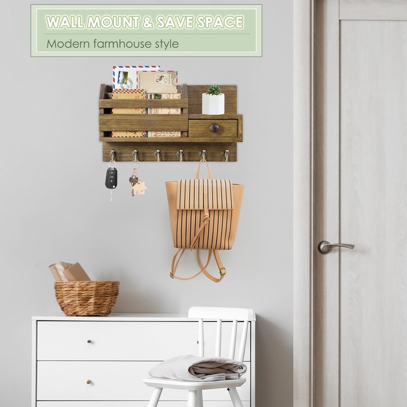 VIS'V Key Holder Wall Mount, Wooden Mail and Key Organizer