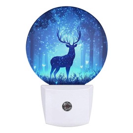 GANTINIR Deer Pine Tree Night Light Foggy Forest Night Lights LED Lamp Round Plug into Wall Nightlight with Dusk to Dawn Sensor Home Hallway Stairway Kitchen Decor
