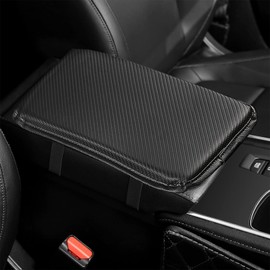 Center Console Cover, Leather Embossing Arm Rest Cover for Car, Black Car Armrest Box Pad, Car Armrest Storage Box Mat