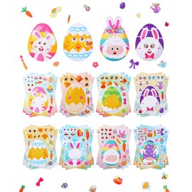 Glavatrix 24 Sheets Easter Stickers, DIY Stickers for Happy Easter Party Favors Decoration, Egg Bunny Sticker for Kids Cards Craft Scrapbook (Blue+Yellow+Pink)