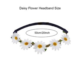 6 PCS Daisy Flower Headbands Boho Floral Crown Headbands with Adjustable Elastic Band Rose Bohemian Hair Band DIY Flower Headpieces for Wedding Party Beach Vacation Decoration (White)