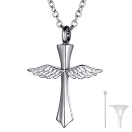 Cross Wing Cremation Jewelry for Ashes Stainless Steel Keepsake Urn Pendant Necklace with 22 Inch Chain Memorial Gift