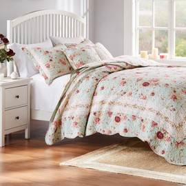 Greenland Home Antique Rose 100% Cotton Heirloom-Quality Quilt Set, 5-Piece King/Cal King, Blue