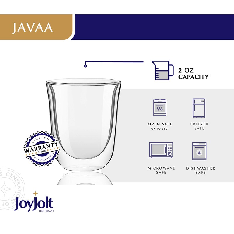 JoyJolt Javaah Double Walled Espresso Glasses Espresso Cups Set of