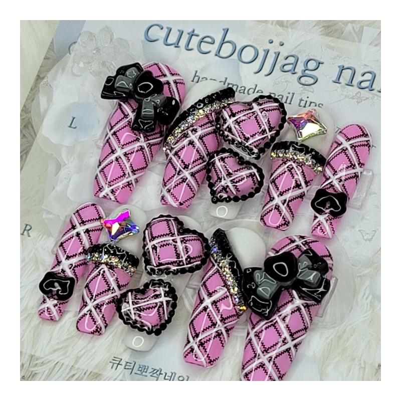 Pink Gyaru Cosplay Handmade Nail Tips - Oval S /