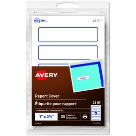 Avery Report Cover Labels, 1" X 3.5", White Rectangle with Blue Border, 25 Labels Per Pack (2318)