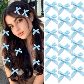 SAWINDA 20PCS Pink Hair Bows Ribbon Alligator Hair Ribbon Hair Barrettes for Teens Small Claw Clips for Thick Thin Hair,Cute Hair Accessories for Women Girls (Blue)