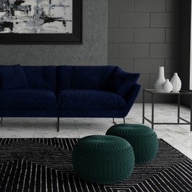 SIMPLIHOME Grafton Round Pouf - 20 inch Wide Upholstered Velvet Ottoman in Teal, Transitional Button-Tufted Footstool or Extra Seating for Living Room or Bedroom with Polystyrene Filling, Assembled