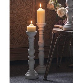 White Rustic Candle Holders for Pillar Candles,18-Inch Vintage Wooden Candle Holders Pillar,Candle Holders for Candlesticks,Farmhouse Style Accent Decor,Gift for Home (1Piece, 5.5" x 5.5" x 18.3")