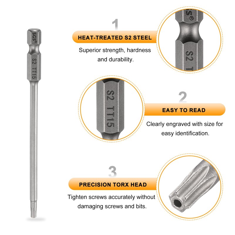 sourcing map TT15 Security Torx Head Screwdriver Bit 4.33" (110mm)